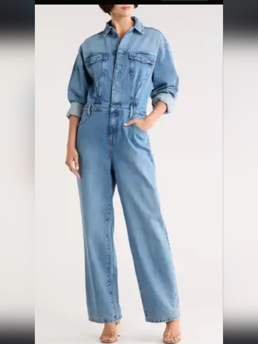 Good American Fit For Success Light Blue Denim Jumpsuit